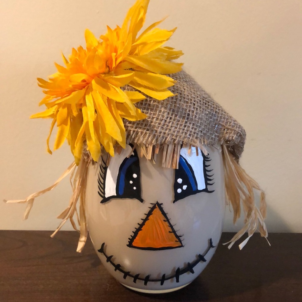 HAND CRAFTED Handpainted glass scarecrow